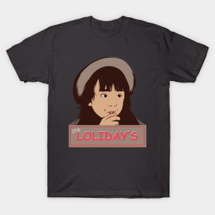 a cute little girl eat a lollipop in a lolidays T-Shirt